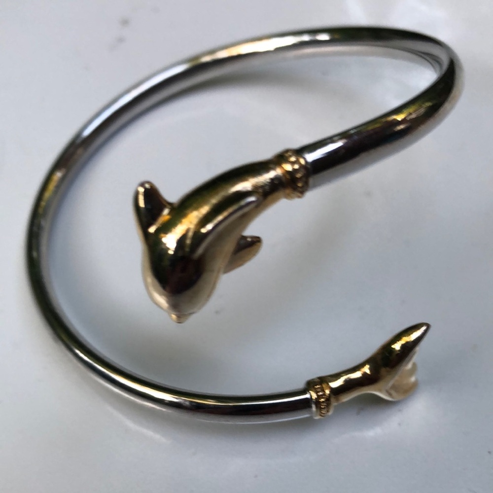 Gold and Silver Dolphin Cuff Wrap Bracelet - Picture 2 of 5